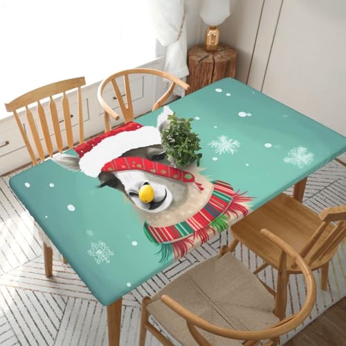 Rechteckige Tischdecke für Esstisch, Weihnachts-Lama, bedruckt, elastische Kanten, faltenfreie Dekoration, Tischdecke, 152 x 76 cm Rechteckige Tischdecke für Esstisch, Weihnachts-Lama, bedruckt, elastische Kanten, faltenfreie Dekoration, Tischdecke, 152 x 76 cm von AABSTBFM