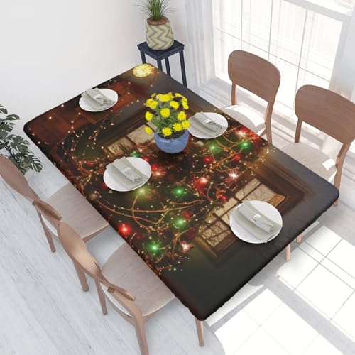Rechteckige Tischdecke für Esstisch, Weihnachtsbaumbeleuchtung, Trojaner, bedruckt, elastische Kanten, faltenfreie Dekoration, Tischdecke, 122 x 76 cm Rechteckige Tischdecke für Esstisch, Weihnachtsbaumbeleuchtung, Trojaner, bedruckt, elastische Kanten, faltenfreie Dekoration, Tischdecke, 122 x 76 cm von AABSTBFM