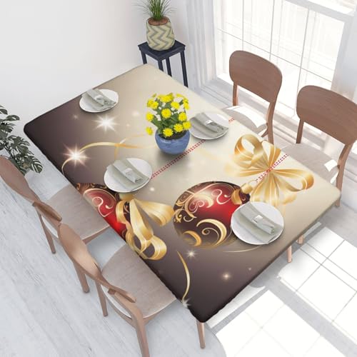 Rechteckige Tischdecke für Esstisch, Weihnachtskugeln mit verwirbelten Bändern und Sternen, bedruckt, elastische Kanten, faltenfreie Dekoration, Tischdecke, 122 x 76 cm Rechteckige Tischdecke für Esstisch, Weihnachtskugeln mit verwirbelten Bändern und Sternen, bedruckt, elastische Kanten, faltenfreie Dekoration, Tischdecke, 122 x 76 cm von AABSTBFM