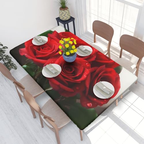 Rechteckige Tischdecke für Esstisch, bedruckt, elastische Kanten, faltenfreie Dekoration, Tischdecke, 122 x 76 cm, Rot Rechteckige Tischdecke für Esstisch, bedruckt, elastische Kanten, faltenfreie Dekoration, Tischdecke, 122 x 76 cm, Rot von AABSTBFM