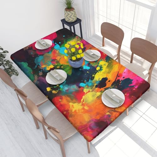 Rechteckige Tischdecke für Esstisch, buntes abstraktes Gemälde, bedruckt, elastische Kanten, faltenfreie Dekoration, Tischdecke, 122 x 76 cm Rechteckige Tischdecke für Esstisch, buntes abstraktes Gemälde, bedruckt, elastische Kanten, faltenfreie Dekoration, Tischdecke, 122 x 76 cm von AABSTBFM