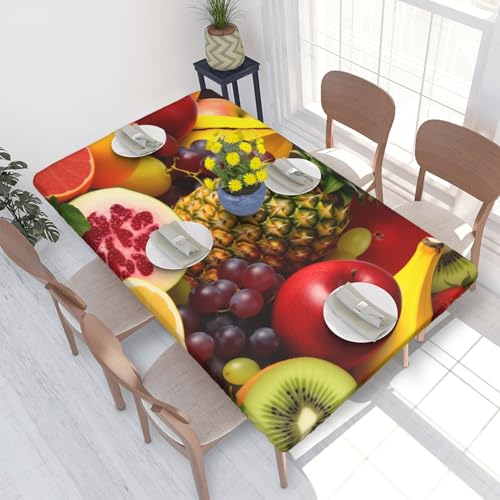 Rechteckige Tischdecke für Esstisch, frische saftige Früchte, Ananas, Beeren, Wassermelone, Traube, Orange, bedruckt, elastische Kanten, faltenfreie Dekoration, Tischdecke, 122 x 76 cm Rechteckige Tischdecke für Esstisch, frische saftige Früchte, Ananas, Beeren, Wassermelone, Traube, Orange, bedruckt, elastische Kanten, faltenfreie Dekoration, Tischdecke, 122 x 76 cm von AABSTBFM