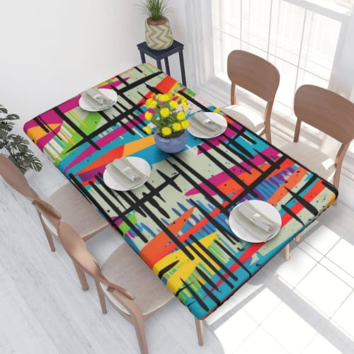 Rechteckige Tischdecke für Esstisch, gestreift, abstrakt, bunt, bedruckt, elastische Kanten, faltenfreie Dekoration, Tischdecke, 122 x 76 cm Rechteckige Tischdecke für Esstisch, gestreift, abstrakt, bunt, bedruckt, elastische Kanten, faltenfreie Dekoration, Tischdecke, 122 x 76 cm von AABSTBFM