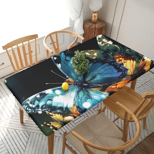 Rechteckige Tischdecke für Esstisch, mit Kristall-Schmetterling-Druck, elastische Kanten, faltenfreie Dekoration, Tischdecke, 152 x 76 cm Rechteckige Tischdecke für Esstisch, mit Kristall-Schmetterling-Druck, elastische Kanten, faltenfreie Dekoration, Tischdecke, 152 x 76 cm von AABSTBFM