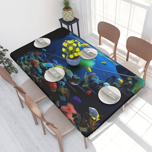 Rechteckige Tischdecke für Esstischschutz, Aquarium, bedruckt, elastische Kanten, faltenfreie Dekoration, Tischdecke, 122 x 76 cm Rechteckige Tischdecke für Esstischschutz, Aquarium, bedruckt, elastische Kanten, faltenfreie Dekoration, Tischdecke, 122 x 76 cm von AABSTBFM