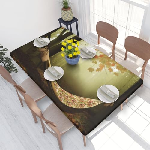 Rechteckige Tischdecke für Esstischschutz, Blätter-Hängematte, bedruckt, elastische Kanten, faltenfreie Dekoration, Tischdecke, 122 x 76 cm Rechteckige Tischdecke für Esstischschutz, Blätter-Hängematte, bedruckt, elastische Kanten, faltenfreie Dekoration, Tischdecke, 122 x 76 cm von AABSTBFM