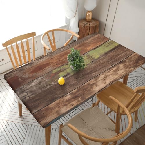 Rechteckige Tischdecke für Esstischschutz, Bretter, verwitterter alter Look, bedruckt, elastische Kanten, faltenfreie Dekoration, Tischdecke, 152 x 76 cm Rechteckige Tischdecke für Esstischschutz, Bretter, verwitterter alter Look, bedruckt, elastische Kanten, faltenfreie Dekoration, Tischdecke, 152 x 76 cm von AABSTBFM