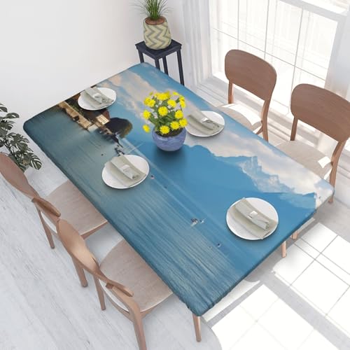 Rechteckige Tischdecke für Esstischschutz, Genfersee, bedruckt, elastische Kanten, faltenfreie Dekoration, Tischdecke, 122 x 76 cm Rechteckige Tischdecke für Esstischschutz, Genfersee, bedruckt, elastische Kanten, faltenfreie Dekoration, Tischdecke, 122 x 76 cm von AABSTBFM