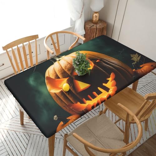 Rechteckige Tischdecke für Esstischschutz, Halloween-Nacht, bedruckt, elastische Kanten, faltenfreie Dekoration, Tischdecke, 152 x 76 cm Rechteckige Tischdecke für Esstischschutz, Halloween-Nacht, bedruckt, elastische Kanten, faltenfreie Dekoration, Tischdecke, 152 x 76 cm von AABSTBFM