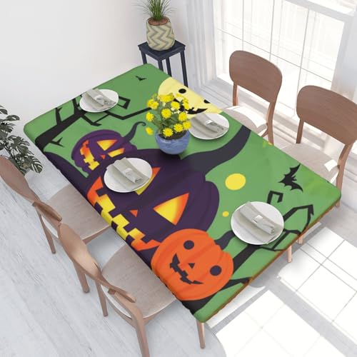 Rechteckige Tischdecke für Esstischschutz, Happy Halloween, bedruckt, elastische Kanten, faltenfreie Dekoration, Tischdecke, 122 x 76 cm Rechteckige Tischdecke für Esstischschutz, Happy Halloween, bedruckt, elastische Kanten, faltenfreie Dekoration, Tischdecke, 122 x 76 cm von AABSTBFM