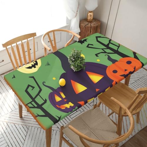 Rechteckige Tischdecke für Esstischschutz, Happy Halloween, bedruckt, elastische Kanten, faltenfreie Dekoration, Tischdecke, 152 x 76 cm Rechteckige Tischdecke für Esstischschutz, Happy Halloween, bedruckt, elastische Kanten, faltenfreie Dekoration, Tischdecke, 152 x 76 cm von AABSTBFM