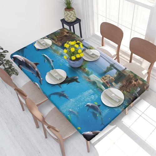 Rechteckige Tischdecke für Esstischschutz, Meereswelt, bedruckt, elastische Kanten, faltenfreie Dekoration, Tischdecke, 122 x 76 cm Rechteckige Tischdecke für Esstischschutz, Meereswelt, bedruckt, elastische Kanten, faltenfreie Dekoration, Tischdecke, 122 x 76 cm von AABSTBFM