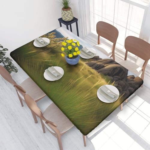 Rechteckige Tischdecke für Esstischschutz, Motiv: Berggras, bedruckt, elastische Kanten, faltenfreie Dekoration, Tischdecke, 122 x 76 cm Rechteckige Tischdecke für Esstischschutz, Motiv: Berggras, bedruckt, elastische Kanten, faltenfreie Dekoration, Tischdecke, 122 x 76 cm von AABSTBFM