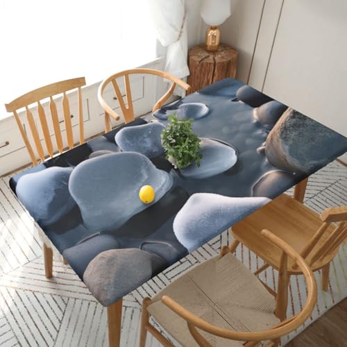 Rechteckige Tischdecke für Esstischschutz, Steine unter Eis, bedruckt, elastische Kanten, faltenfreie Dekoration, Tischdecke, 152 x 76 cm Rechteckige Tischdecke für Esstischschutz, Steine unter Eis, bedruckt, elastische Kanten, faltenfreie Dekoration, Tischdecke, 152 x 76 cm von AABSTBFM