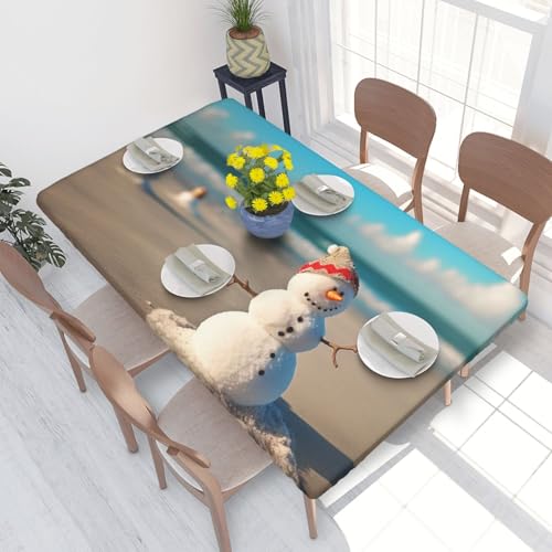 Rechteckige Tischdecke für Esstischschutz, Strand, Schneemann, bedruckt, elastische Kanten, faltenfreie Dekoration, Tischdecke, 122 x 76 cm Rechteckige Tischdecke für Esstischschutz, Strand, Schneemann, bedruckt, elastische Kanten, faltenfreie Dekoration, Tischdecke, 122 x 76 cm von AABSTBFM
