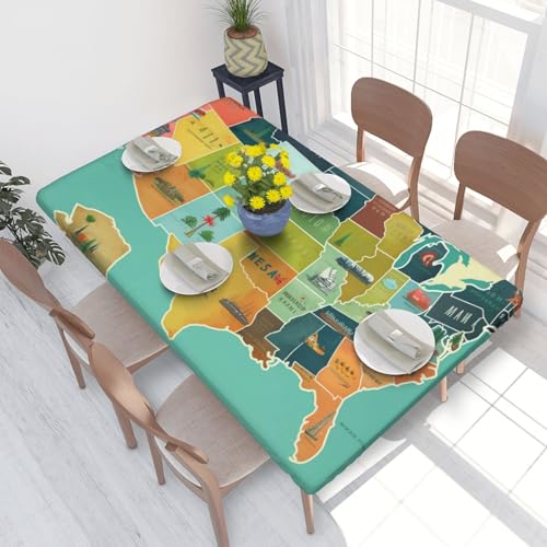 Rechteckige Tischdecke für Esstischschutz, US-Karte, Meeresküste, bedruckt, elastische Kanten, faltenfreie Dekoration, Tischdecke, 122 x 76 cm Rechteckige Tischdecke für Esstischschutz, US-Karte, Meeresküste, bedruckt, elastische Kanten, faltenfreie Dekoration, Tischdecke, 122 x 76 cm von AABSTBFM