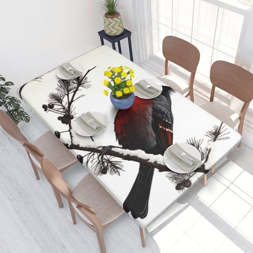 Rechteckige Tischdecke für Esstischschutz, Vogelzweig, bedruckt, elastische Kanten, faltenfreie Dekoration, Tischdecke, 122 x 76 cm Rechteckige Tischdecke für Esstischschutz, Vogelzweig, bedruckt, elastische Kanten, faltenfreie Dekoration, Tischdecke, 122 x 76 cm von AABSTBFM