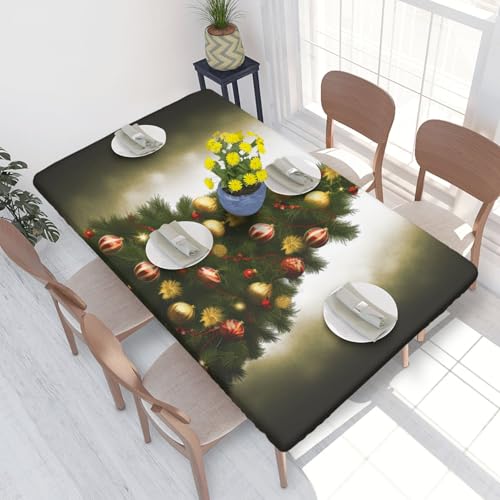 Rechteckige Tischdecke für Esstischschutz, Weihnachtsbaumkunst, bedruckt, elastische Kanten, faltenfreie Dekoration, Tischdecke, 122 x 76 cm Rechteckige Tischdecke für Esstischschutz, Weihnachtsbaumkunst, bedruckt, elastische Kanten, faltenfreie Dekoration, Tischdecke, 122 x 76 cm von AABSTBFM