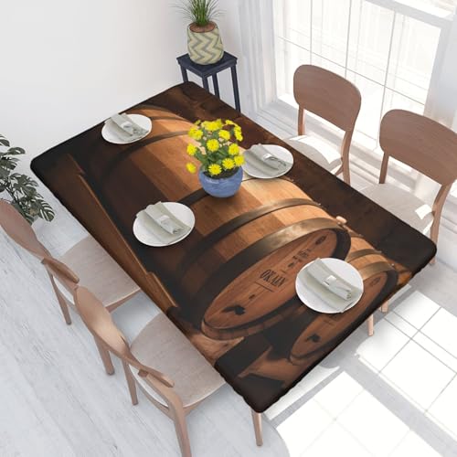 Rechteckige Tischdecke für Esstischschutz, Weineiche, Behälter, bedruckt, elastische Kanten, faltenfreie Dekoration, Tischdecke, 122 x 76 cm von AABSTBFM