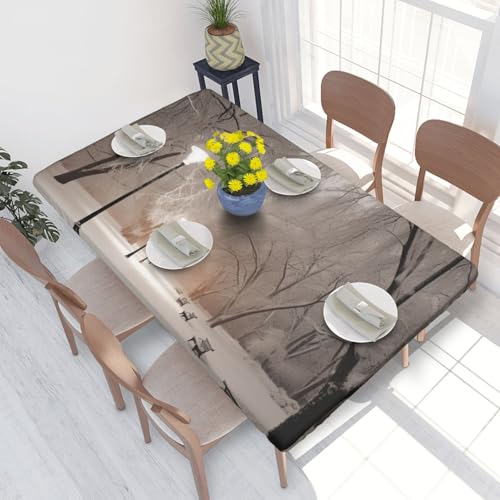 Rechteckige Tischdecke für Esstischschutz, Winterpark, bedruckt, elastische Kanten, faltenfreie Dekoration, Tischdecke, 122 x 76 cm Rechteckige Tischdecke für Esstischschutz, Winterpark, bedruckt, elastische Kanten, faltenfreie Dekoration, Tischdecke, 122 x 76 cm von AABSTBFM
