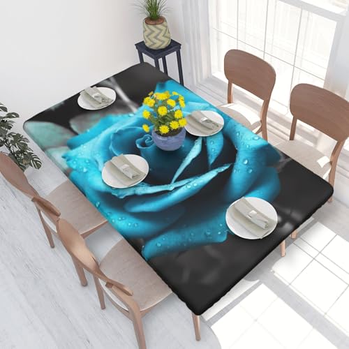 Rechteckige Tischdecke für Esstischschutz, blaue Rose, bedruckt, elastische Kanten, faltenfreie Dekoration, Tischdecke, 122 x 76 cm Rechteckige Tischdecke für Esstischschutz, blaue Rose, bedruckt, elastische Kanten, faltenfreie Dekoration, Tischdecke, 122 x 76 cm von AABSTBFM