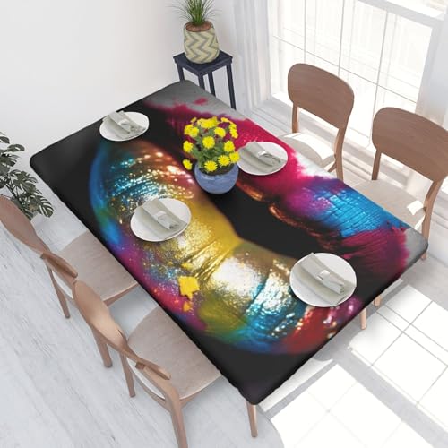 Rechteckige Tischdecke für Esstischschutz, bunte Frauenlippe, bedruckt, elastische Kanten, faltenfreie Dekoration, Tischdecke, 122 x 76 cm Rechteckige Tischdecke für Esstischschutz, bunte Frauenlippe, bedruckt, elastische Kanten, faltenfreie Dekoration, Tischdecke, 122 x 76 cm von AABSTBFM