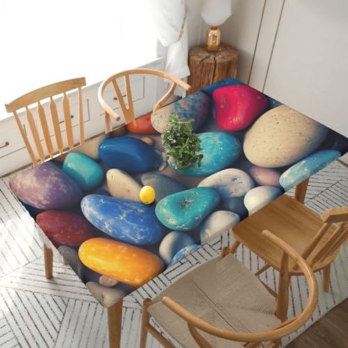 Rechteckige Tischdecke für Esstischschutz, farbige Steine, bedruckt, elastische Kanten, faltenfreie Dekoration, Tischdecke, 152 x 76 cm Rechteckige Tischdecke für Esstischschutz, farbige Steine, bedruckt, elastische Kanten, faltenfreie Dekoration, Tischdecke, 152 x 76 cm von AABSTBFM
