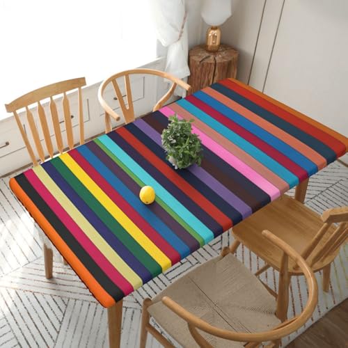 Rechteckige Tischdecke für Esstischschutz, farbige Streifen, vertikal bedruckt, elastische Kanten, faltenfreie Dekoration, Tischdecke, 152 x 76 cm Rechteckige Tischdecke für Esstischschutz, farbige Streifen, vertikal bedruckt, elastische Kanten, faltenfreie Dekoration, Tischdecke, 152 x 76 cm von AABSTBFM
