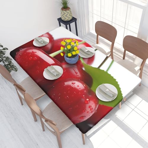 Rechteckige Tischdecke für Esstischschutz, frische Kirsche, bedruckt, elastische Kanten, faltenfreie Dekoration, Tischdecke, 122 x 76 cm Rechteckige Tischdecke für Esstischschutz, frische Kirsche, bedruckt, elastische Kanten, faltenfreie Dekoration, Tischdecke, 122 x 76 cm von AABSTBFM