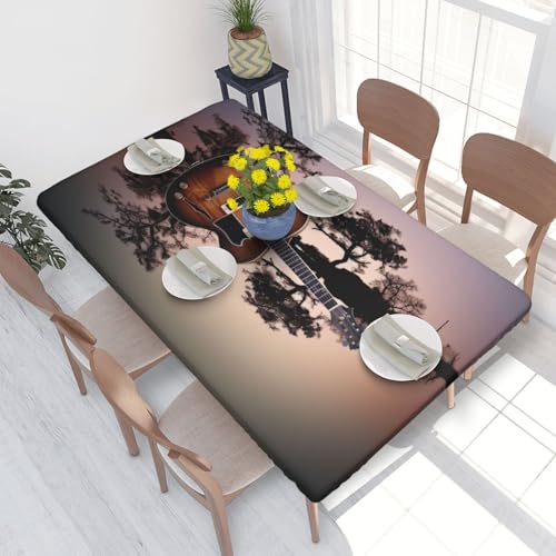 Rechteckige Tischdecke für Esstischschutz, reflektierende Gitarre, bedruckt, elastische Kanten, faltenfreie Dekoration, Tischdecke, 122 x 76 cm Rechteckige Tischdecke für Esstischschutz, reflektierende Gitarre, bedruckt, elastische Kanten, faltenfreie Dekoration, Tischdecke, 122 x 76 cm von AABSTBFM
