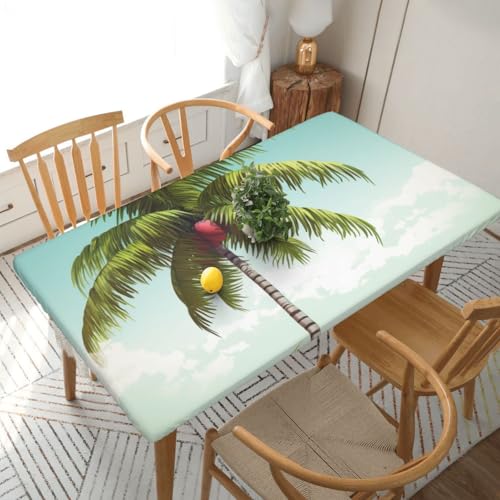 Rechteckige Tischdecke für Esstischschutz, tropische Palme, bedruckt, elastische Kanten, faltenfreie Dekoration, Tischdecke, 152 x 76 cm Rechteckige Tischdecke für Esstischschutz, tropische Palme, bedruckt, elastische Kanten, faltenfreie Dekoration, Tischdecke, 152 x 76 cm von AABSTBFM