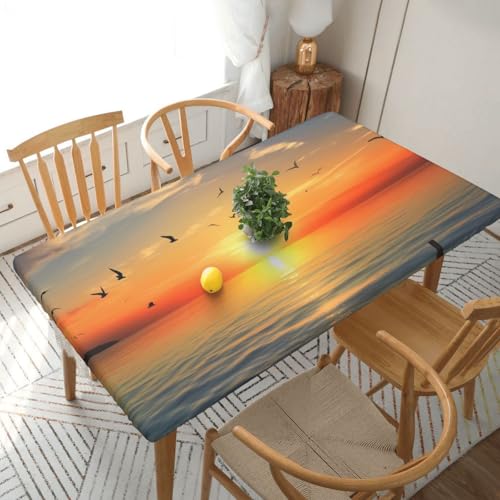Rechteckige Tischdecke für den Esstisch, Motiv: Sonnenuntergang, Meer, bedruckt, elastische Kanten, faltenfreie Dekoration, Tischdecke, 152 x 76 cm Rechteckige Tischdecke für den Esstisch, Motiv: Sonnenuntergang, Meer, bedruckt, elastische Kanten, faltenfreie Dekoration, Tischdecke, 152 x 76 cm von AABSTBFM