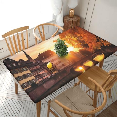 Rechteckige Tischdecke für den Esstisch, Motiv: Straßburg, Sonnenuntergang, bedruckt, elastische Kanten, faltenfreie Dekoration, Tischdecke, 152 x 76 cm Rechteckige Tischdecke für den Esstisch, Motiv: Straßburg, Sonnenuntergang, bedruckt, elastische Kanten, faltenfreie Dekoration, Tischdecke, 152 x 76 cm von AABSTBFM