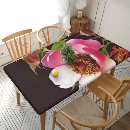 Rechteckige Tischdecke für den Esstisch, Motiv: Wildblumen-Rose, bedruckt, elastische Kanten, faltenfreie Dekoration, Tischdecke, 152 x 76 cm Rechteckige Tischdecke für den Esstisch, Motiv: Wildblumen-Rose, bedruckt, elastische Kanten, faltenfreie Dekoration, Tischdecke, 152 x 76 cm von AABSTBFM