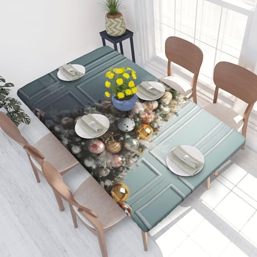 Rechteckige Tischdecke für den Esstisch, Weihnachtsbaum mit Kugeln, bedruckt, elastische Kanten, faltenfreie Dekoration, Tischdecke, 122 x 76 cm Rechteckige Tischdecke für den Esstisch, Weihnachtsbaum mit Kugeln, bedruckt, elastische Kanten, faltenfreie Dekoration, Tischdecke, 122 x 76 cm von AABSTBFM