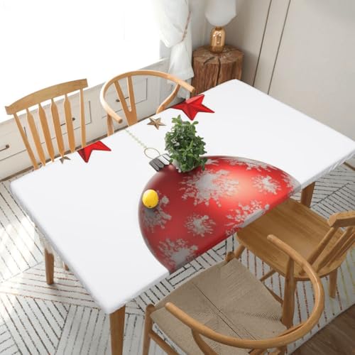 Rechteckige Tischdecke für den Esstisch, Weihnachtsbaumkugeln, rote Sterne, bedruckt, elastische Kanten, faltenfreie Dekoration, Tischdecke, 152 x 76 cm Rechteckige Tischdecke für den Esstisch, Weihnachtsbaumkugeln, rote Sterne, bedruckt, elastische Kanten, faltenfreie Dekoration, Tischdecke, 152 x 76 cm von AABSTBFM