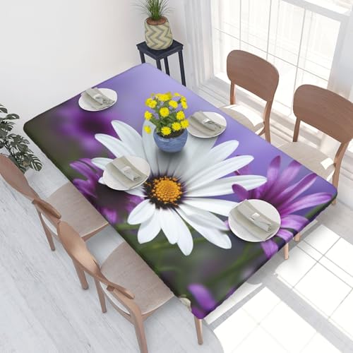 Rechteckige Tischdecke für den Esstisch, violette Blume, weiße Blume, bedruckt, elastische Kanten, faltenfreie Dekoration, Tischdecke, 122 x 76 cm Rechteckige Tischdecke für den Esstisch, violette Blume, weiße Blume, bedruckt, elastische Kanten, faltenfreie Dekoration, Tischdecke, 122 x 76 cm von AABSTBFM