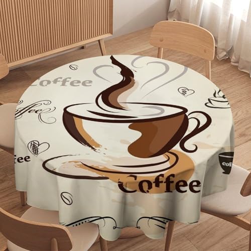 AAVEUP Couchtischdecke, Vintage, Landhausstil, schlicht, Braun, Küche, Kaffee, Kunst, Liebe, Cappuccino-Druck, für Zuhause, Party, Esszimmer, Küchendekoration, 152,4 x 152,4 cm (rund) von AAVEUP