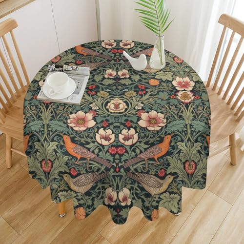AAVEUP William Morris Tischdecke, Vintage, rustikal, klassisch, Kunst, Grün, Naturpflanze, Blätter, Blume, Vogel, runder Druck, für Zuhause, Party, Esszimmer, Küche, Dekoration, 127 x 127 cm AAVEUP William Morris Tischdecke, Vintage, rustikal, klassisch, Kunst, Grün, Naturpflanze, Blätter, Blume, Vogel, runder Druck, für Zuhause, Party, Esszimmer, Küche, Dekoration, 127 x 127 cm von AAVEUP