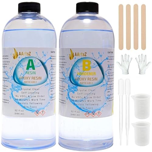 AArtsZ Epoxidharz mit Härter 1:1; 64oz/1.9L Hochglanz Epoxidharz Anfänger Set; Premium kristallklares Gießharz für DIY-Kunst, Holz, Schmuck, Untersetzer, Weihnachtsdekorationen, Tischplatten, Formen von AArtsZ