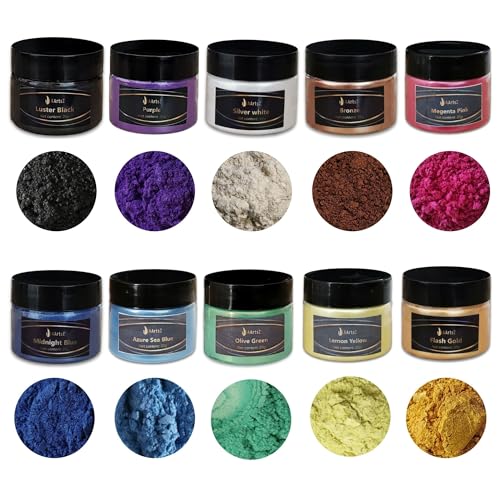 Epoxidharz Farbe Metallic, AArtsZ Mica Powder Pulver, Epoxy Resin Farbe, Pigment, Farbpigmente, Pigmentpulver Farben für Kosmetisches Qualität, Niveau Lipgloss (10-Shades) von AArtsZ