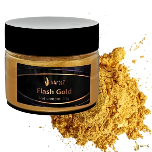 Epoxidharz Farbe Metallic Farbe 20g, AArtsZ Mica Powder Pulver, Epoxy Resin Farbe, Pigment, Farbpigmente Pigmentpulver Farben für Kosmetisches Qualität, Niveau Lipgloss Seifenfarben (Flash Gold (20g)) von AArtsZ