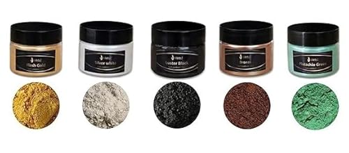 Epoxidharz Farbe Metallic Set, AArtsZ Mica Pulver, Mica Powder, Resin Farbe, Farbpigmente, Pigmentpulver Farben für Kosmetisches Qualität, Niveau Lipgloss Seifenfarben (5 Farbe Set, 20g) von AArtsZ