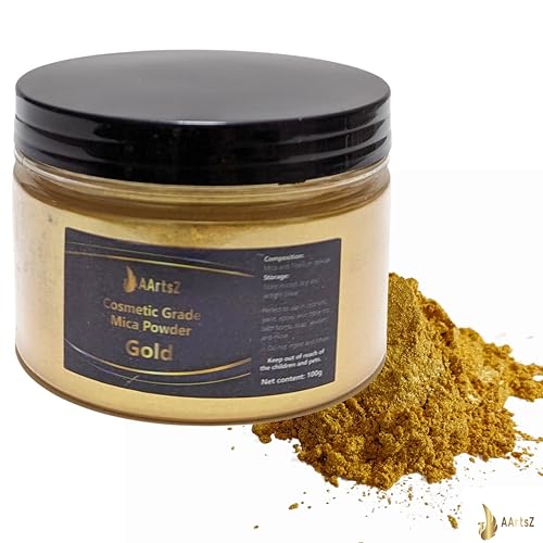 Epoxidharz Farbe Metallic Gold 100g Jar, AArtsZ Mica Powder Pulver, Farbpigmente, Perlglanz Natürliches kosmetisches Pigment für Lipgloss, Nagellack, Make-up, Seifenfarbe,Kerzenherstellung, Badebomb von AArtsZ