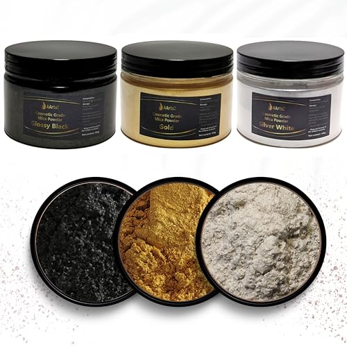 Epoxidharz Farbe Metallic (Gold/Schwarz/Weiß) 3x100g Set, AArtsZ Mica Powder Pulver, Farbpigmente, Perlglanz Natürliches kosmetisches Pigment für Lipgloss, Nagellack, Make-up, Seifenfarbe, Badebomben Epoxidharz Farbe Metallic (Gold/Schwarz/Weiß) 3x100g Set, AArtsZ Mica Powder Pulver, Farbpigmente, Perlglanz Natürliches kosmetisches Pigment für Lipgloss, Nagellack, Make-up, Seifenfarbe, Badebomben von AArtsZ