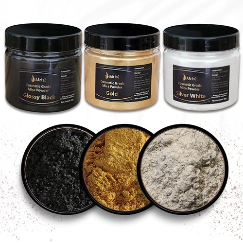 Epoxidharz Farbe Metallic (Gold/Schwarz/Weiß) 3x50g Set, AArtsZ Mica Powder Pulver, Farbpigmente, Perlglanz Natürliches kosmetisches Pigment für Lipgloss, Nagellack, Make-up, Seifenfarbe, Badebomben von AArtsZ