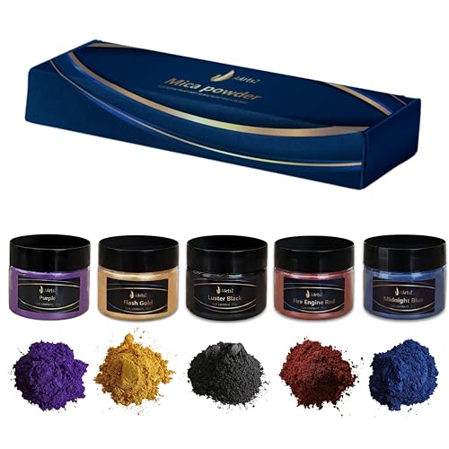 Epoxidharz Farbe Metallic Pulver set 5erx20g, AArtsZ Mica Powder, Mica Pulver, Epoxy Resin Farbe, Farbpigmente, Pigmentpulver für DIY, Qualität Kosmetik, Seifenfarbe, Kerzenwach, Schleim, Nagellack von AArtsZ