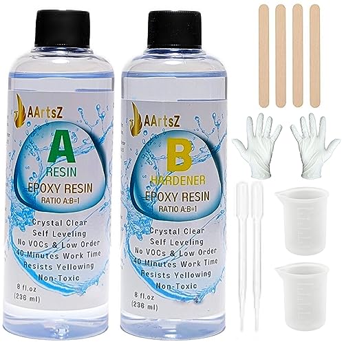 AArtsZ Epoxidharz Glasklar Gießharz Anfänger 472ml (16 oz) Set; Epoxidharz mit Härter 1:1; Profi Qualität glasklar & geruchsarm, Gießharz für Holz, Kunst, Handwerk, DIY Deko Tischplatte, Aquarium von AArtsZ