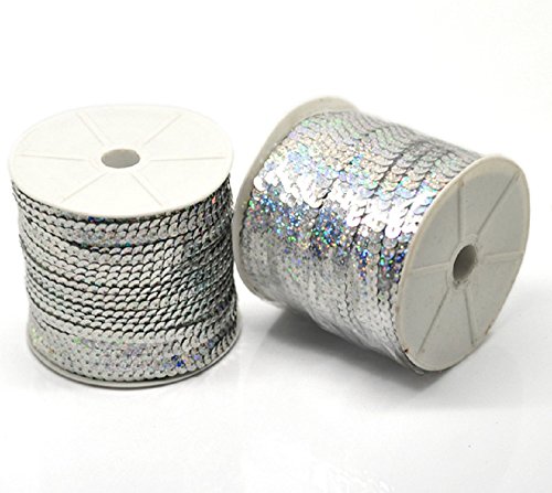 5 m Paillettenband 6 mm Holo oder AB-Farben (0,51€ je Meter) (Silberfarben) von AB-Fashion07
