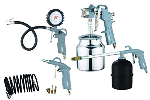 ABAC 8-teiliges Kompressor-Zubehörset G-810AL, Inklusive Reifenfüller mit Manometer, Ausblaspistole, Farbspritzpistole 1L, Waschpistole 900ml, 5m Spiralschlauch ABAC 8-teiliges Kompressor-Zubehörset G-810AL, Inklusive Reifenfüller mit Manometer, Ausblaspistole, Farbspritzpistole 1L, Waschpistole 900ml, 5m Spiralschlauch von ABAC